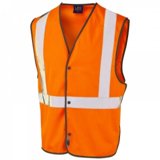 Leo Workwear W26-O Umberleigh Hi Vis ISO 20471 Class 2 RIS-3279-TOM Railway Stud Waistcoat Orange